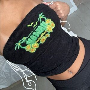 “hawaii” Black Tube Top with Green and Yellow Floral Design
